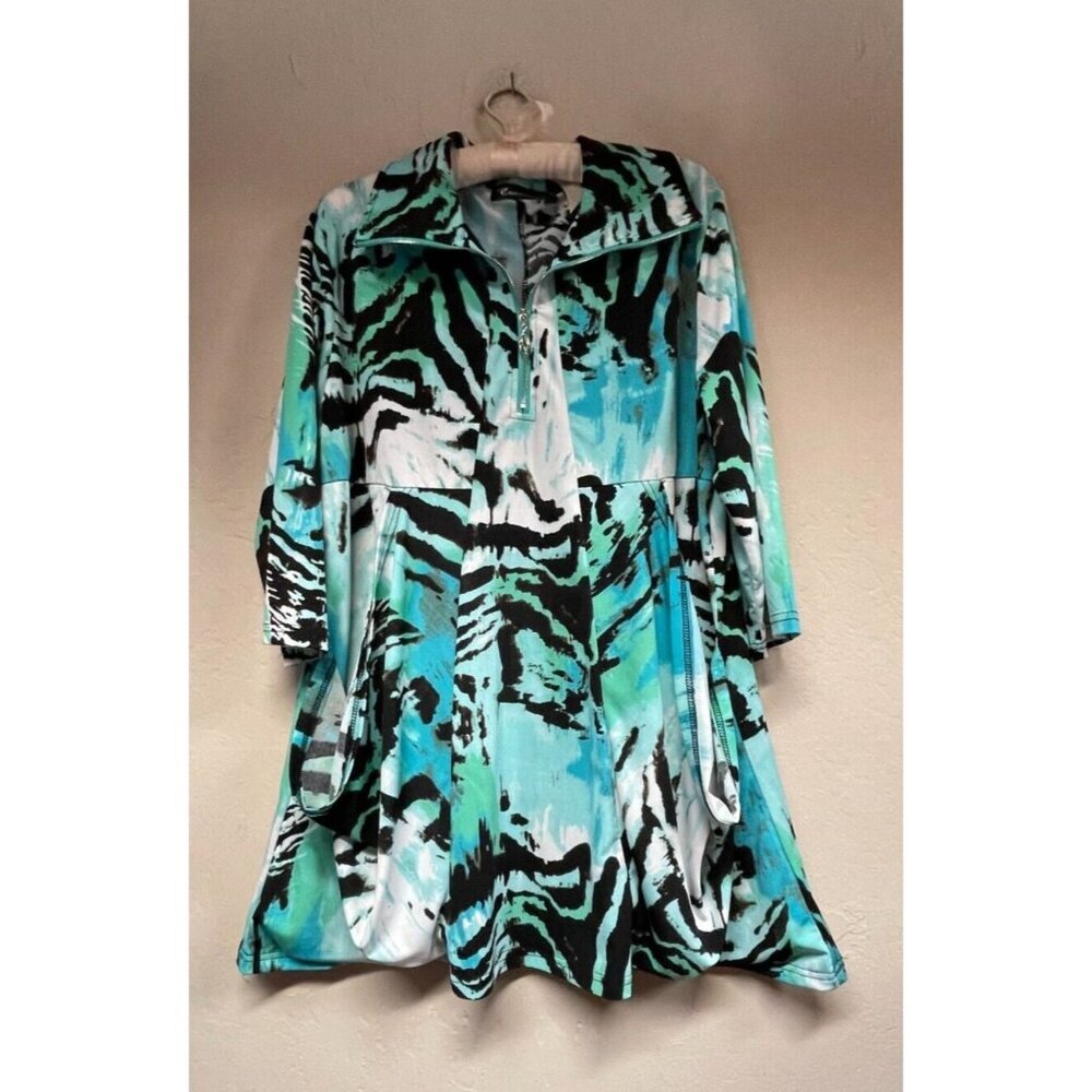 Creation Womens XXL 1/4 Zip Mock Neck Drape Pockets Tunic Top Printed Stretch